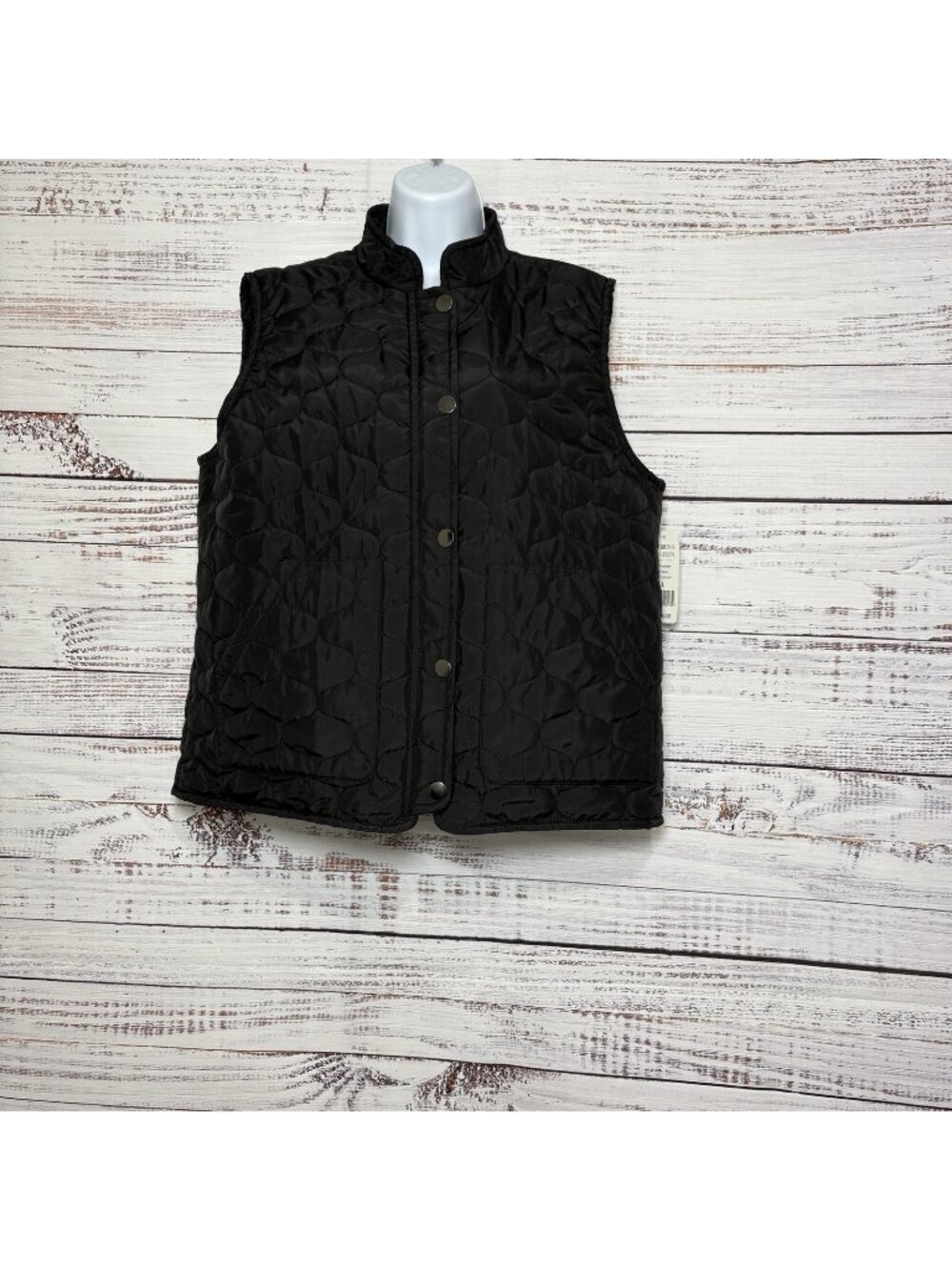 Sabrina Lauren Black Quilted Zipper Snap Sleeveless Vest